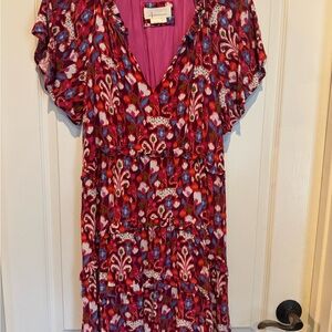 Anthropologie Red and Pink Patterned Dress- very comfortable and flowy. Size sma